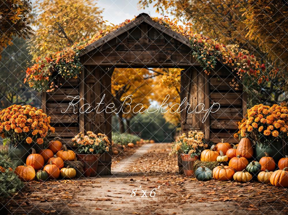 Kate Autumn Forest Pumpkin Brown Barn Door Backdrop Designed by Emetselch - Image 6