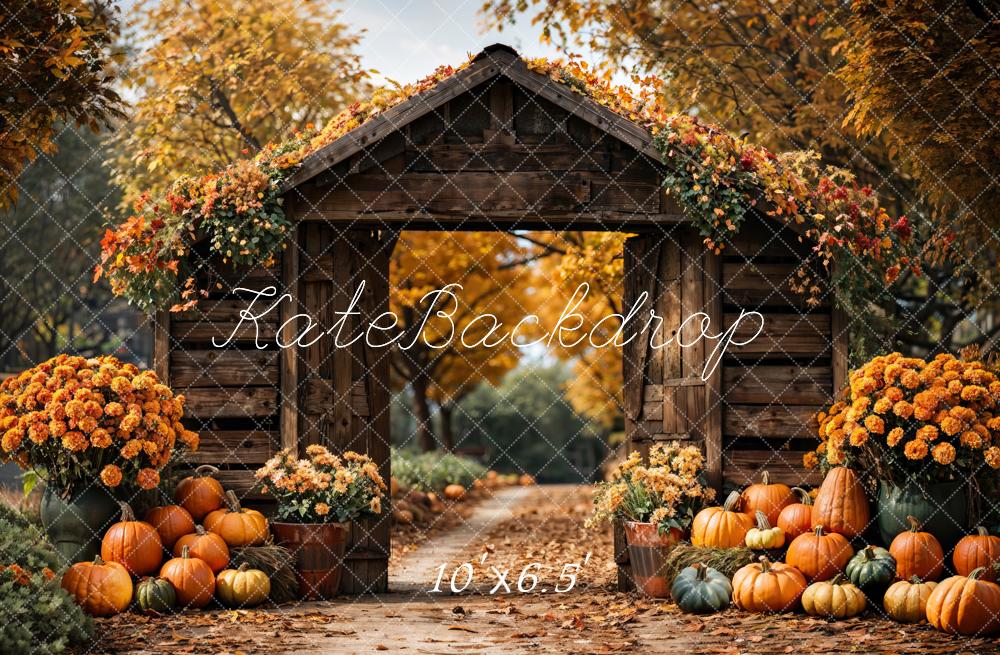 Kate Autumn Forest Pumpkin Brown Barn Door Backdrop Designed by Emetselch - Image 7