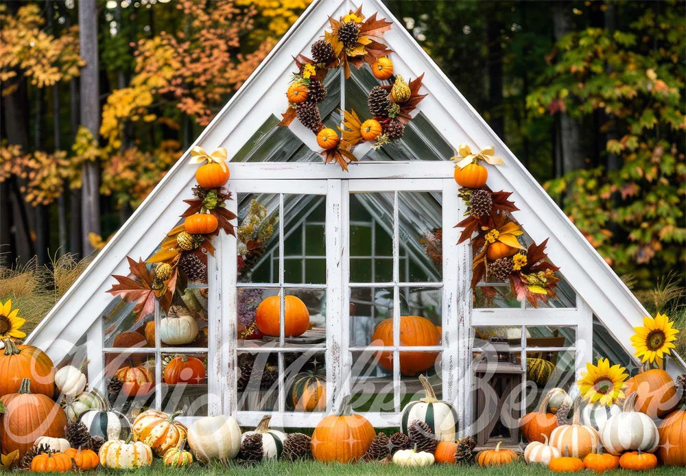 Kate Autumn Forest Pumpkin White Barn Backdrop Designed by Mini MakeBelieve - Image 2