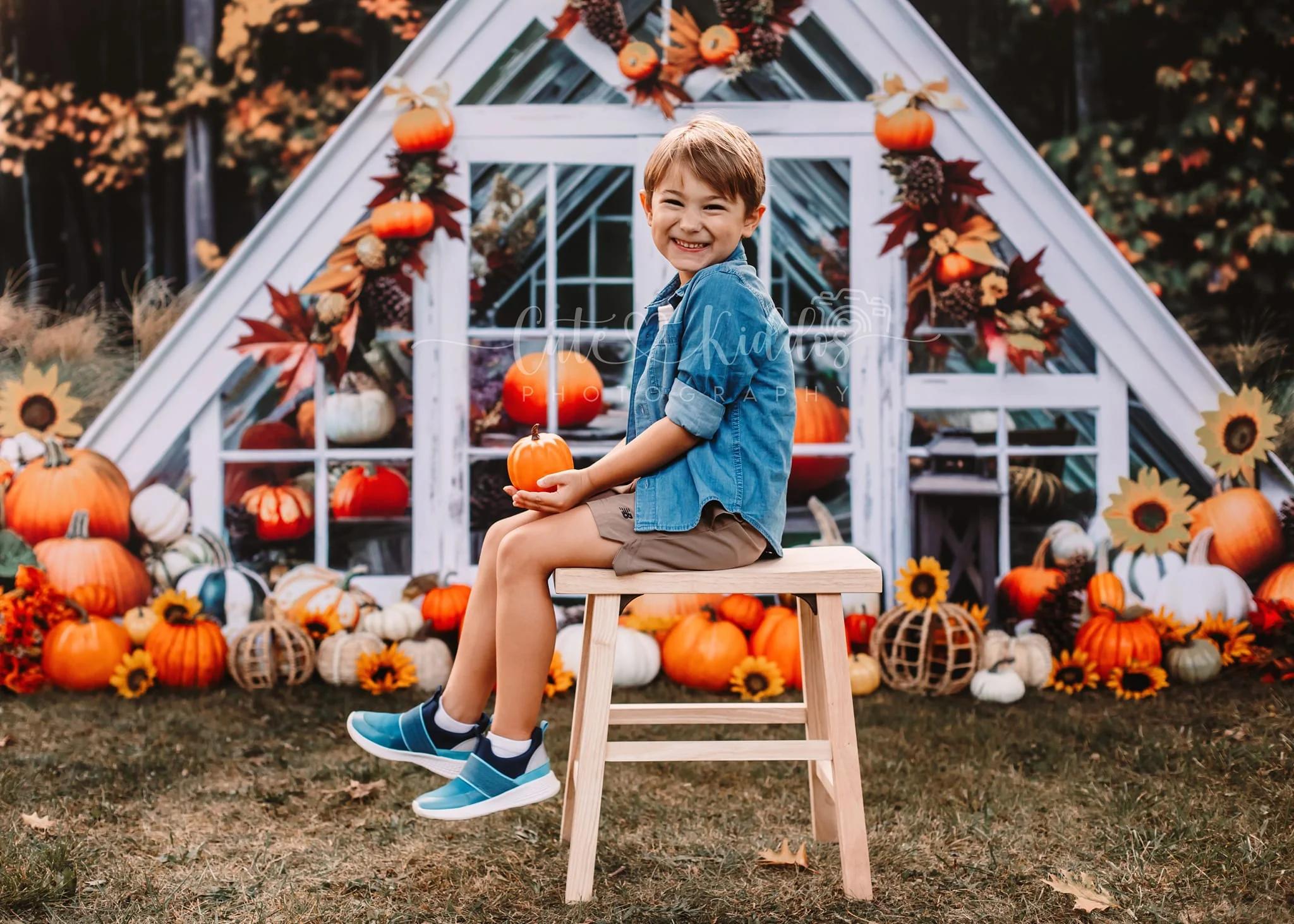 Kate Autumn Forest Pumpkin White Barn Backdrop Designed by Mini MakeBelieve - Image 3