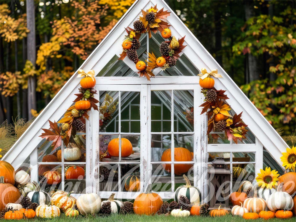 Kate Autumn Forest Pumpkin White Barn Backdrop Designed by Mini MakeBelieve - Image 5