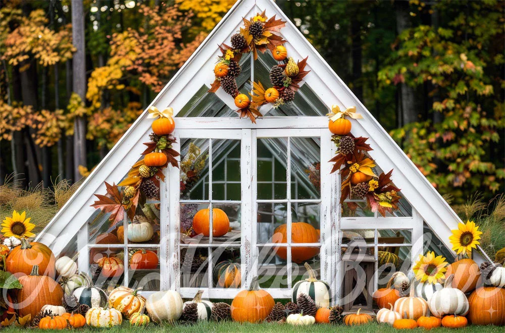 Kate Autumn Forest Pumpkin White Barn Backdrop Designed by Mini MakeBelieve - Image 6