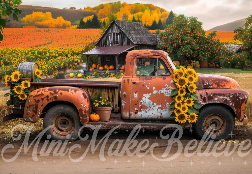 Kate Autumn Forest Sunflower Broken Truck Backdrop Designed by Mini MakeBelieve - Image 2