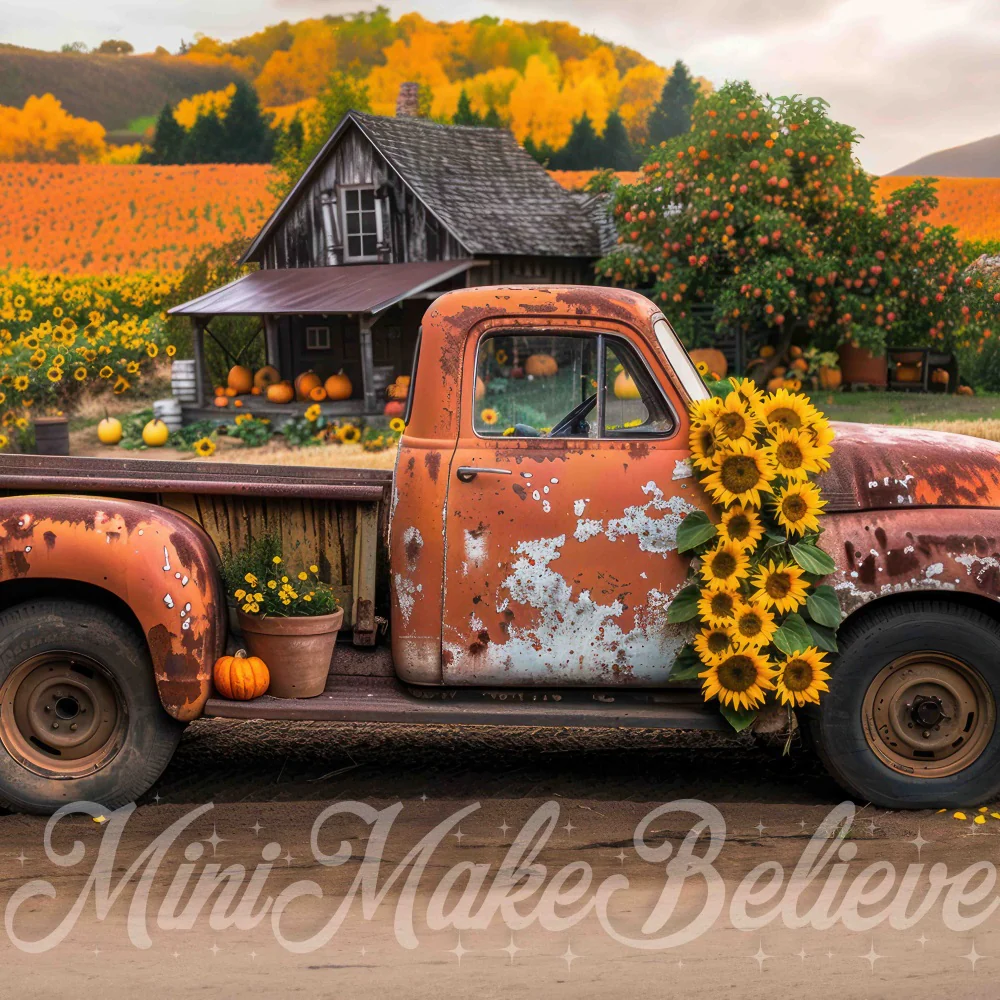 Kate Autumn Forest Sunflower Broken Truck Backdrop Designed by Mini MakeBelieve - Image 5