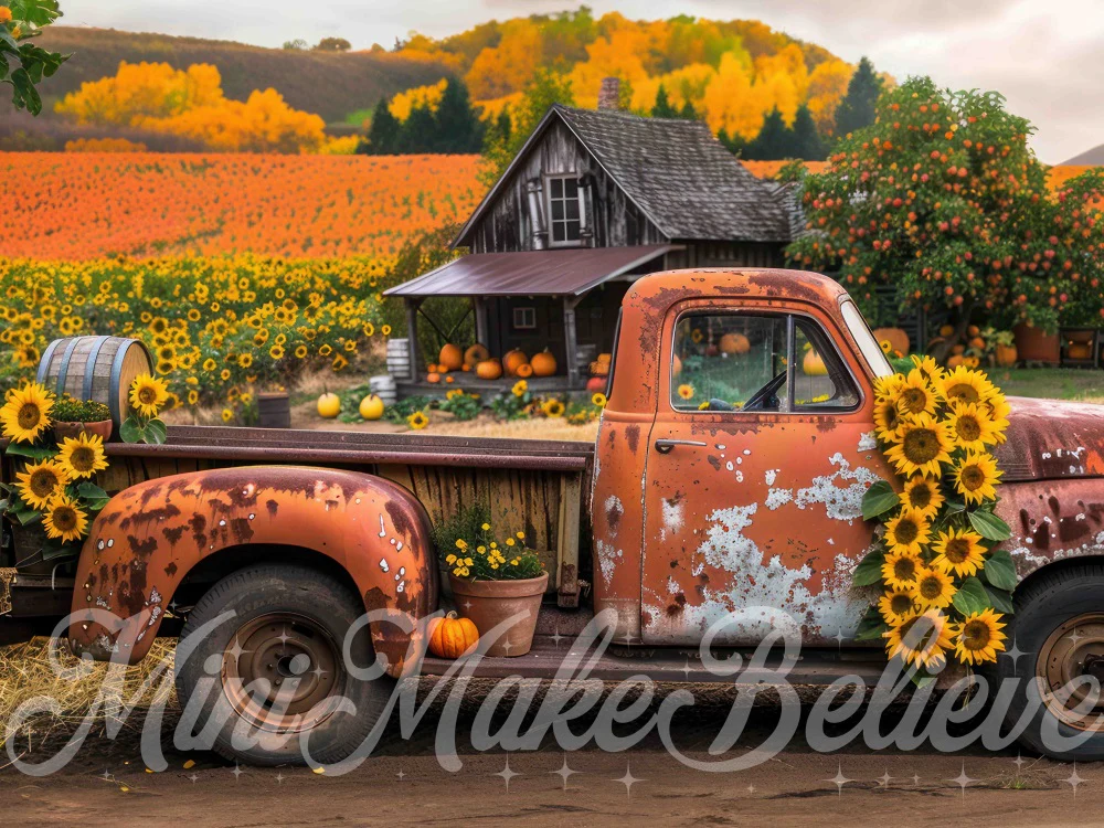 Kate Autumn Forest Sunflower Broken Truck Backdrop Designed by Mini MakeBelieve - Image 6