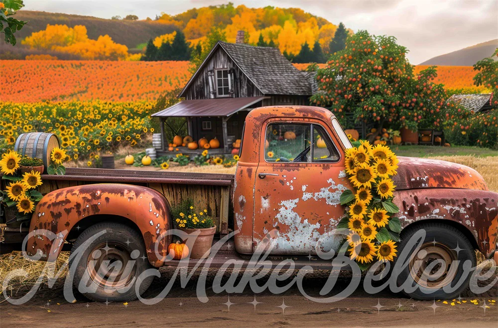 Kate Autumn Forest Sunflower Broken Truck Backdrop Designed by Mini MakeBelieve - Image 7
