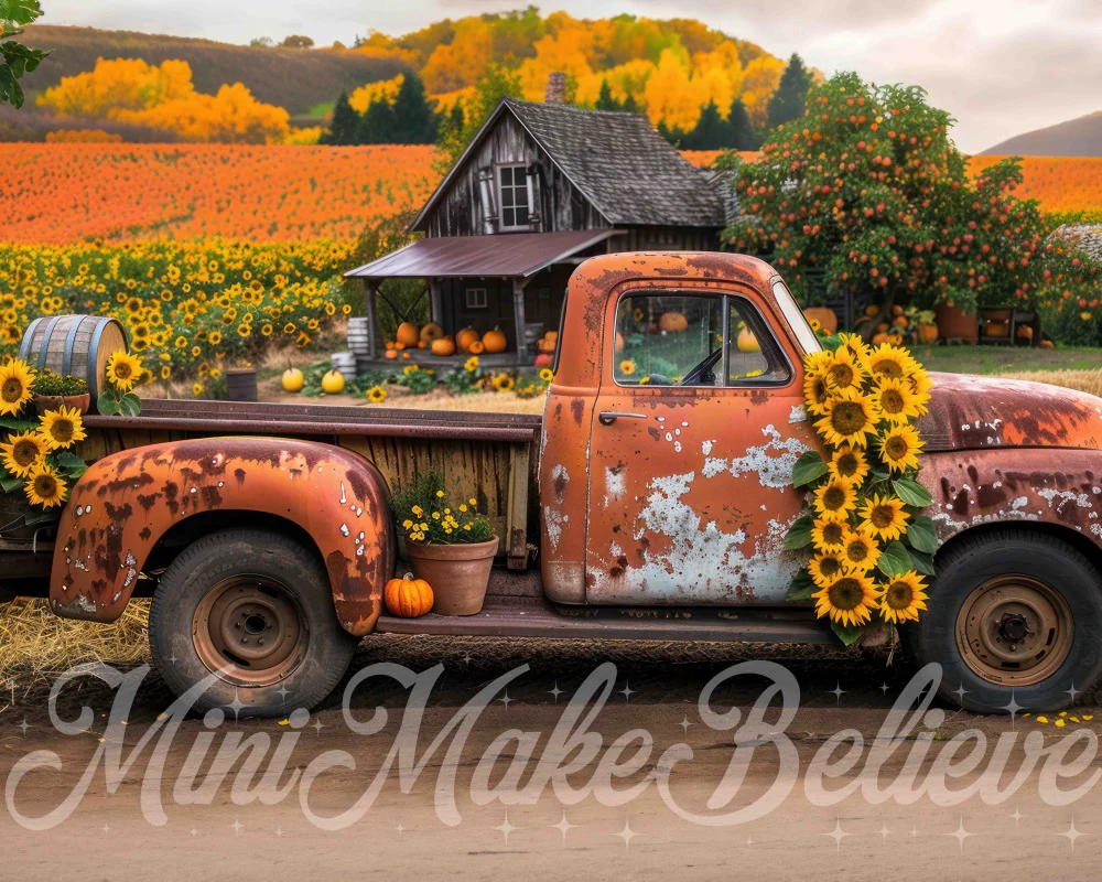 Kate Autumn Forest Sunflower Broken Truck Backdrop Designed by Mini MakeBelieve - Image 8