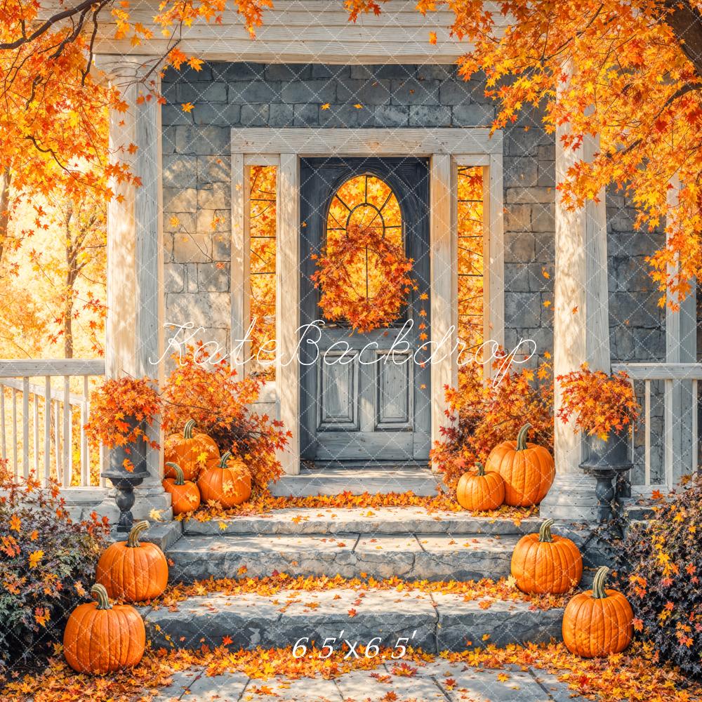 Kate Autumn Golden Maple Leaf Staircases Backdrop Designed by Emetselch - Image 2