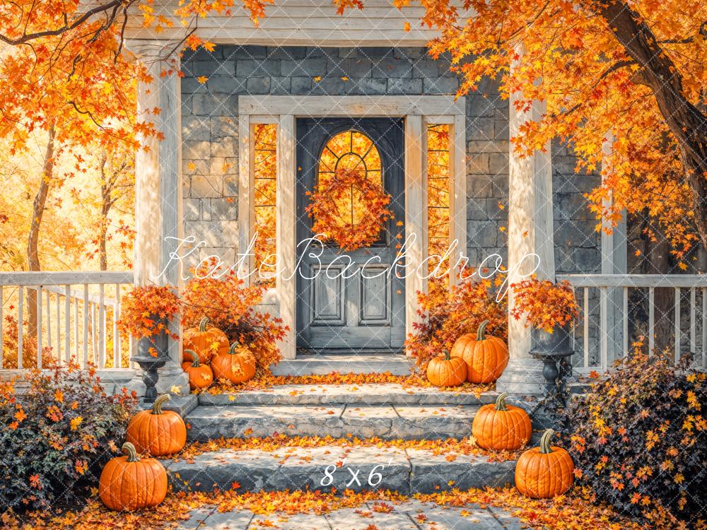 Kate Autumn Golden Maple Leaf Staircases Backdrop Designed by Emetselch - Image 3