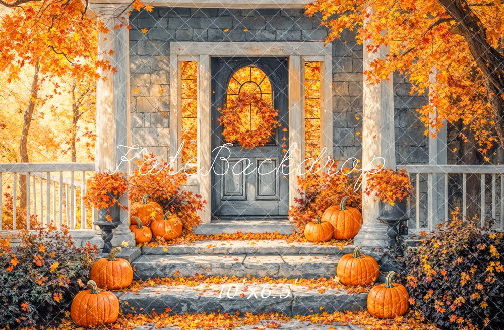 Kate Autumn Golden Maple Leaf Staircases Backdrop Designed by Emetselch - Image 4