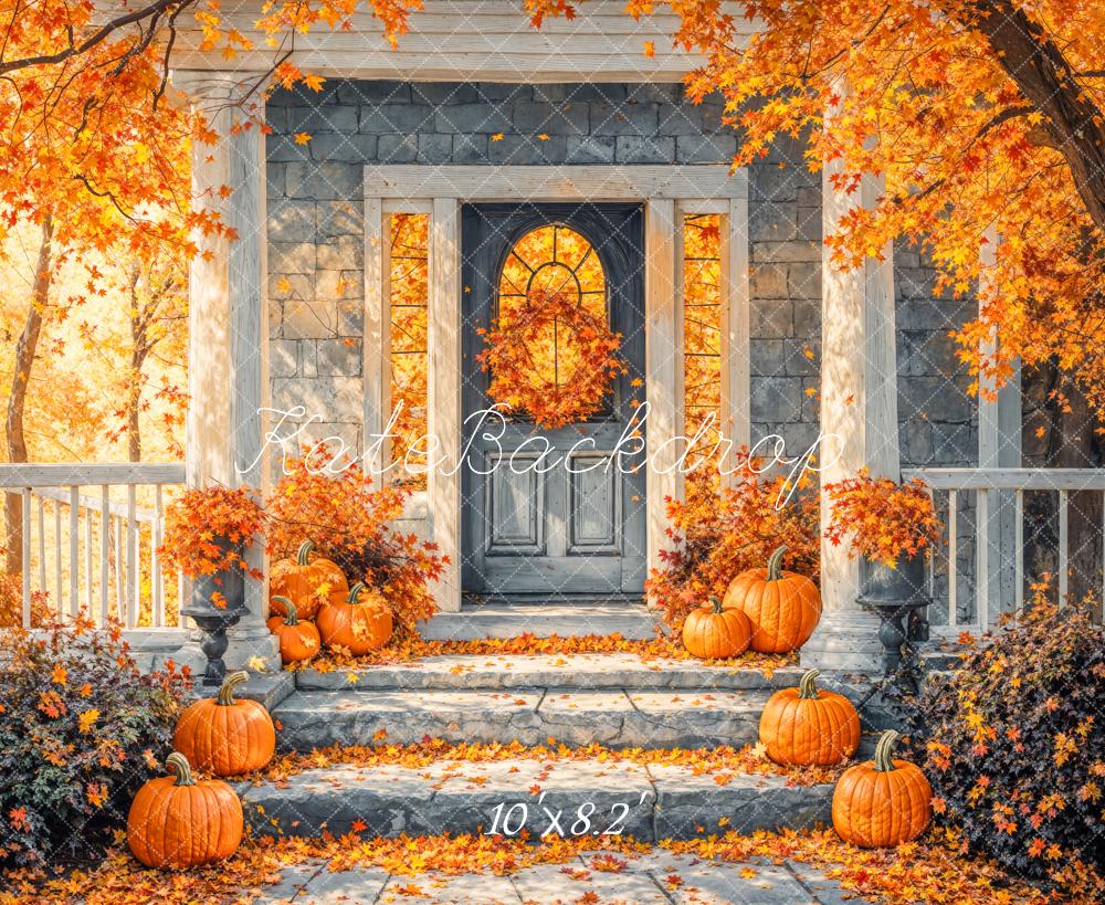 Kate Autumn Golden Maple Leaf Staircases Backdrop Designed by Emetselch - Image 6