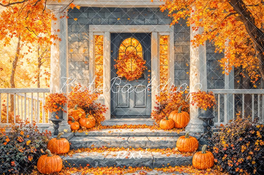 Kate Autumn Golden Maple Leaf Staircases Backdrop Designed by Emetselch - Image 7