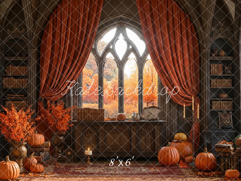 Kate Autumn Gothic Library Pumpkins Backdrop Designed by Emetselch - Image 3