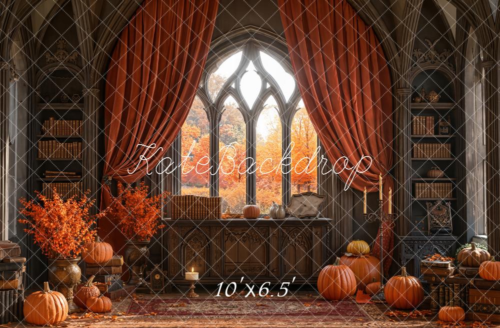 Kate Autumn Gothic Library Pumpkins Backdrop Designed by Emetselch - Image 4
