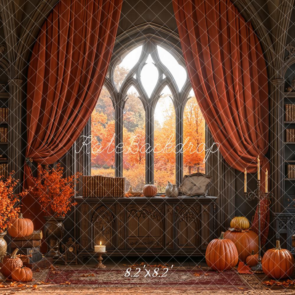 Kate Autumn Gothic Library Pumpkins Backdrop Designed by Emetselch - Image 5