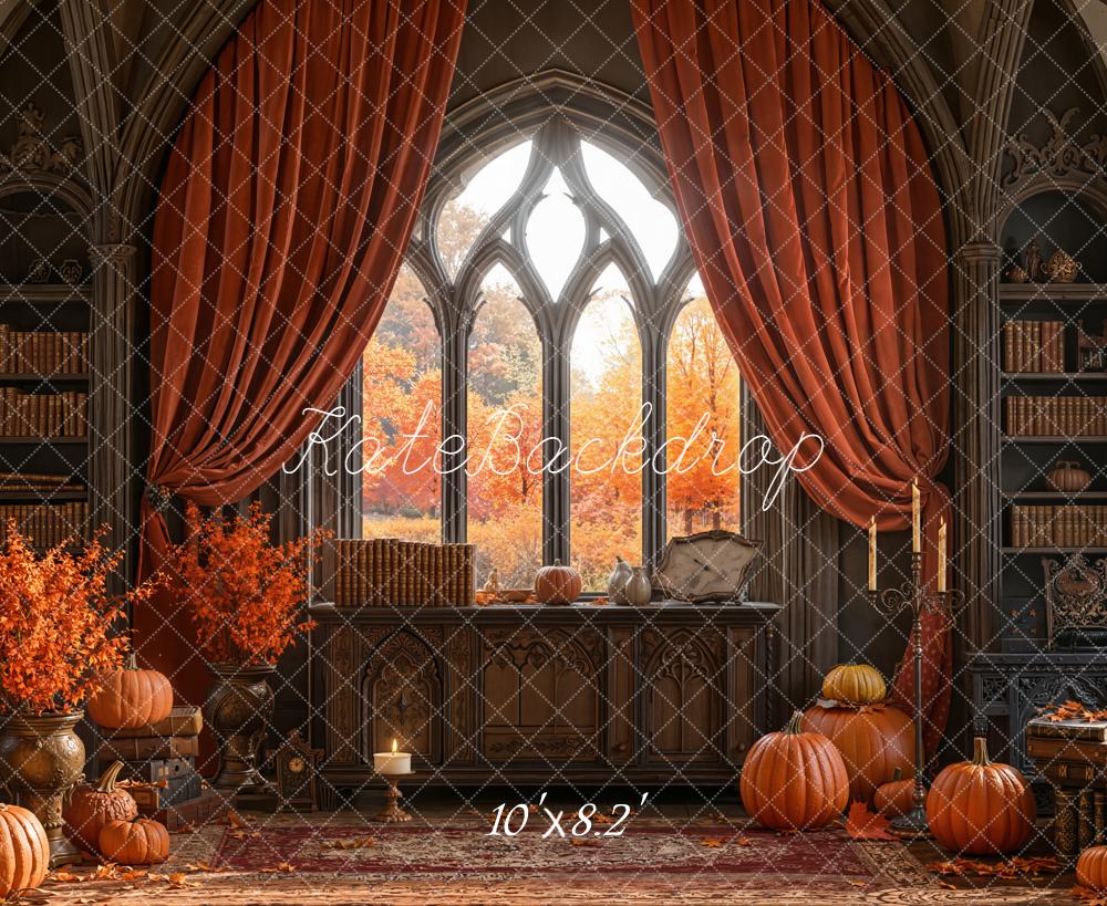 Kate Autumn Gothic Library Pumpkins Backdrop Designed by Emetselch - Image 6