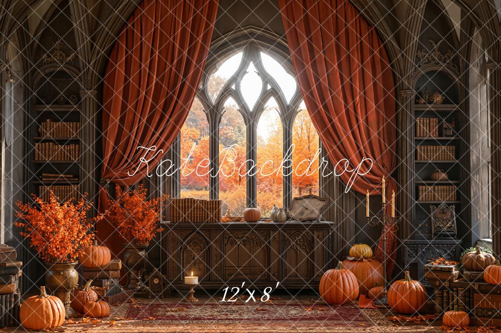 Kate Autumn Gothic Library Pumpkins Backdrop Designed by Emetselch - Image 8