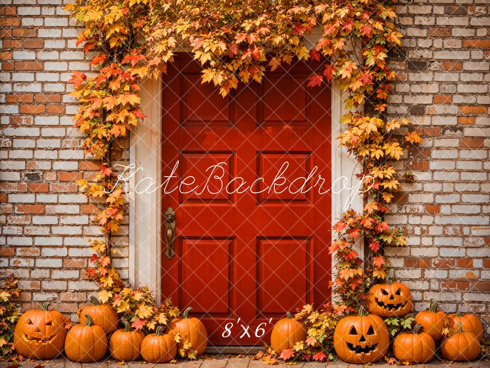 Kate Autumn Halloween Maple Leaves Red Door Backdrop Designed by Emetselch - Image 3
