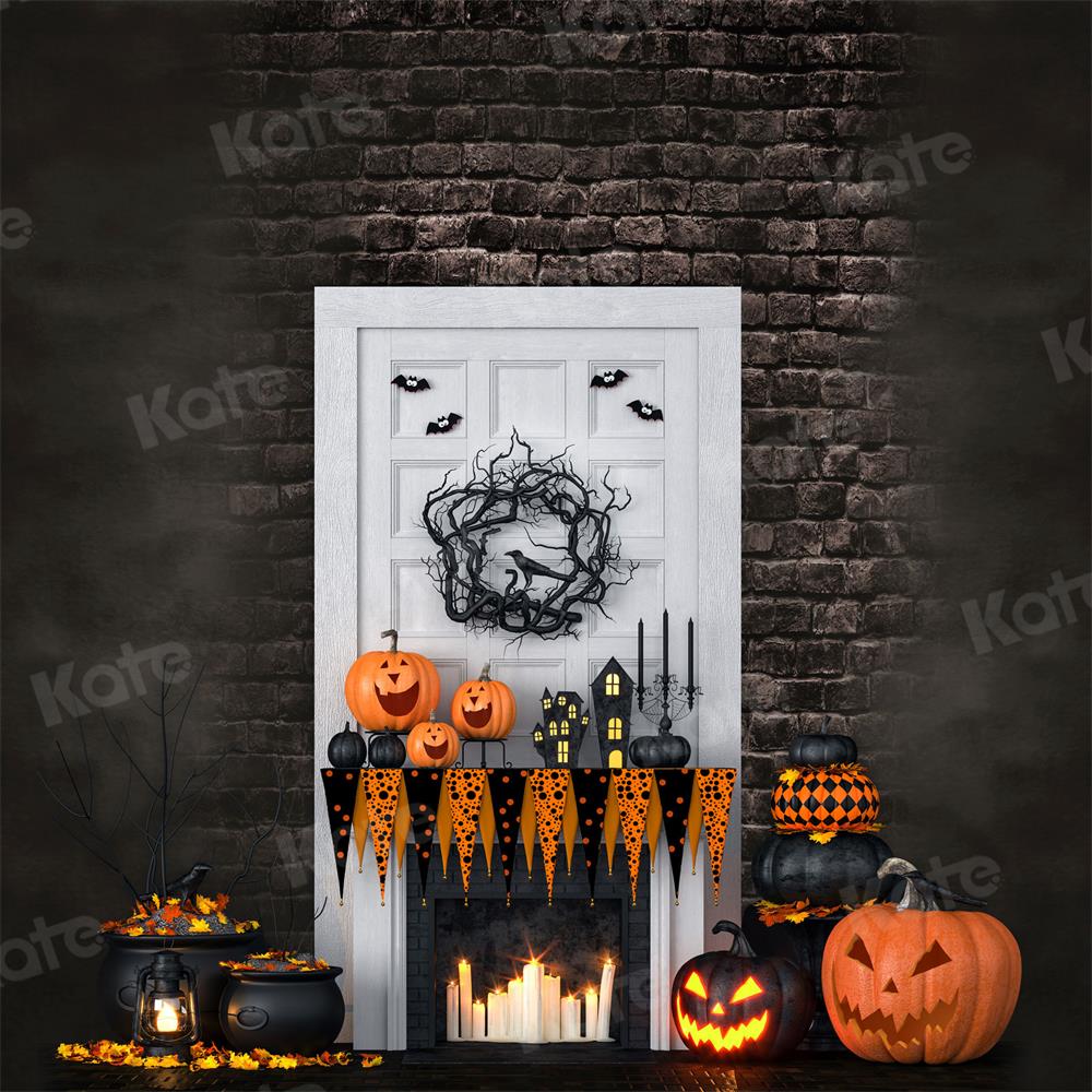 Kate Autumn Halloween White Door Pumpkin Backdrop for Photography - Image 2