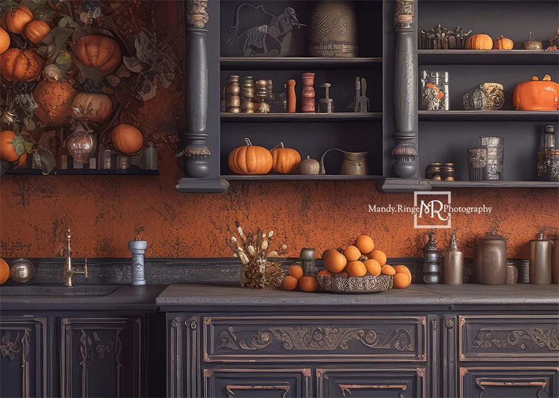 Kate Autumn Kitchen Pumpkins Backdrop Designed by Mandy Ringe Photography