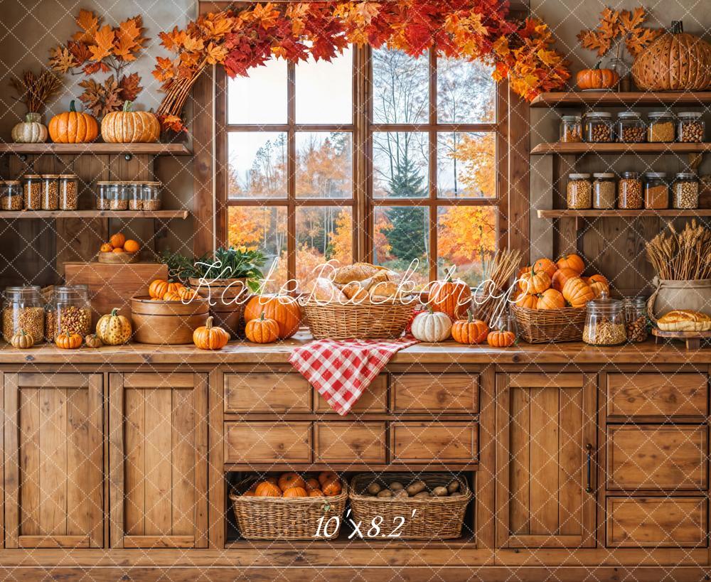 Kate Autumn Kitchen Pumpkins Fleece Backdrop Designed by Emetselch - Image 3