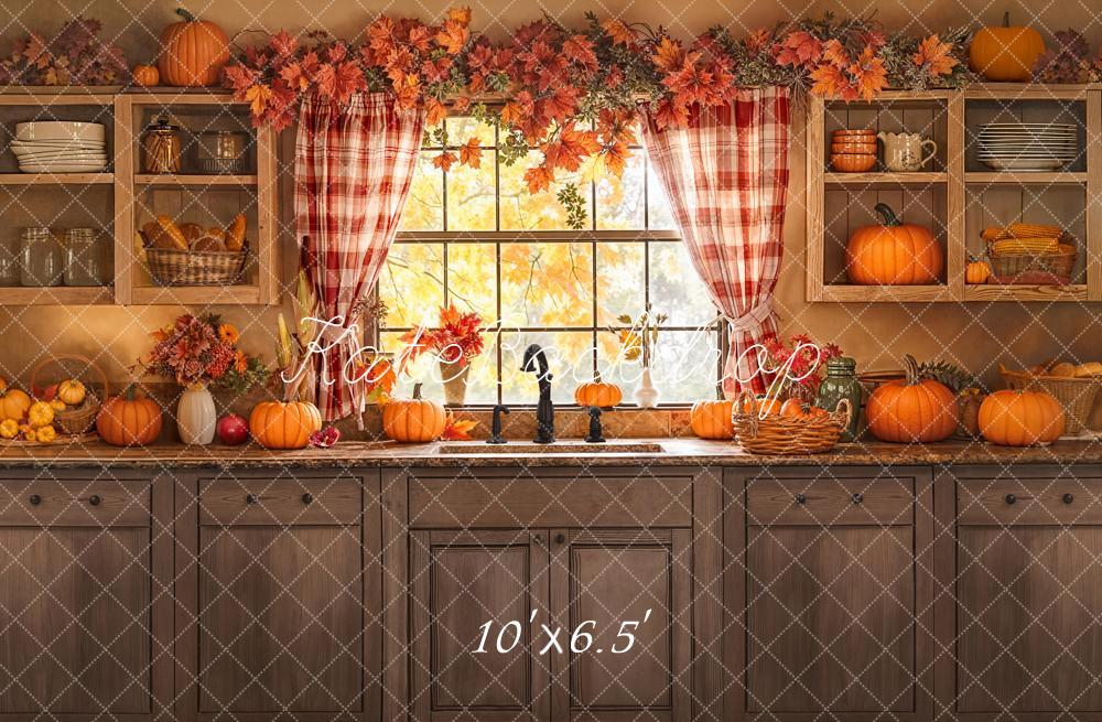 Kate Autumn Kitchen Pumpkins Window Backdrop Designed by Emetselch - Image 4