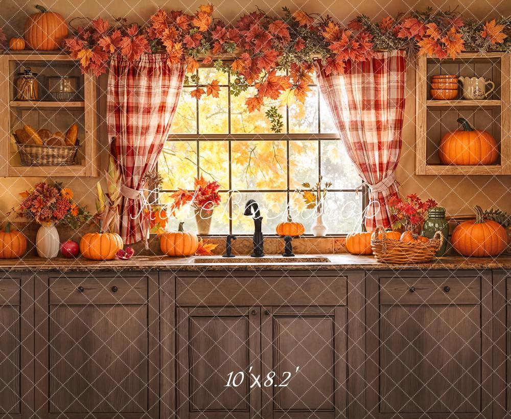 Kate Autumn Kitchen Pumpkins Window Backdrop Designed by Emetselch - Image 6