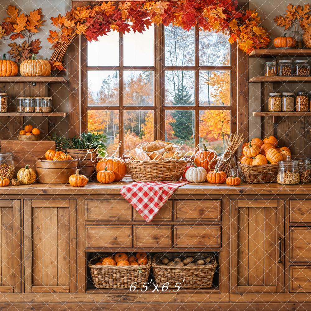 Kate Autumn Kitchen Pumpkins Wooden Backdrop Designed by Emetselch - Image 2