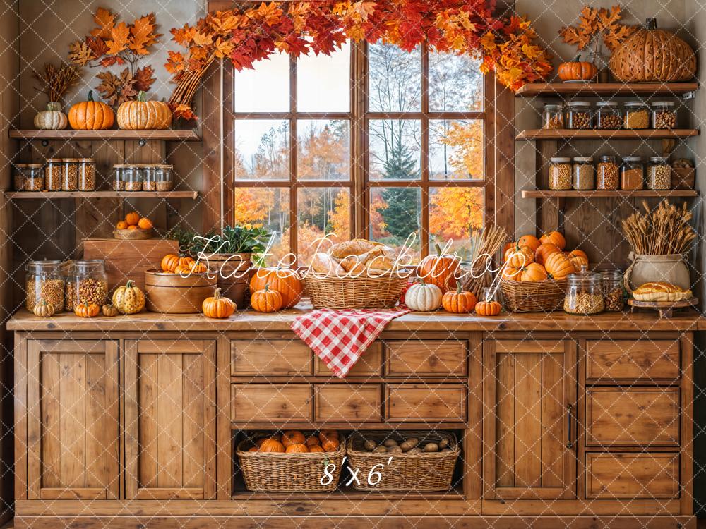 Kate Autumn Kitchen Pumpkins Wooden Backdrop Designed by Emetselch - Image 3