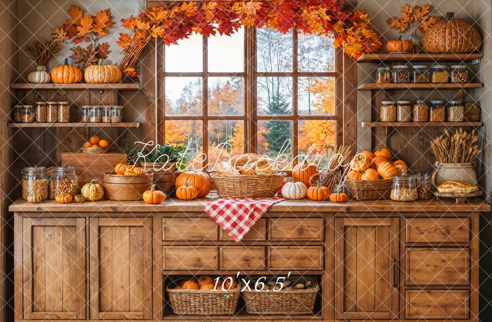 Kate Autumn Kitchen Pumpkins Wooden Backdrop Designed by Emetselch - Image 4