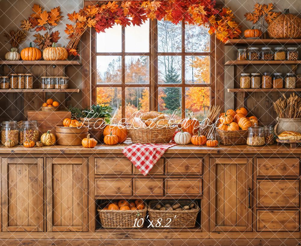 Kate Autumn Kitchen Pumpkins Wooden Backdrop Designed by Emetselch - Image 6