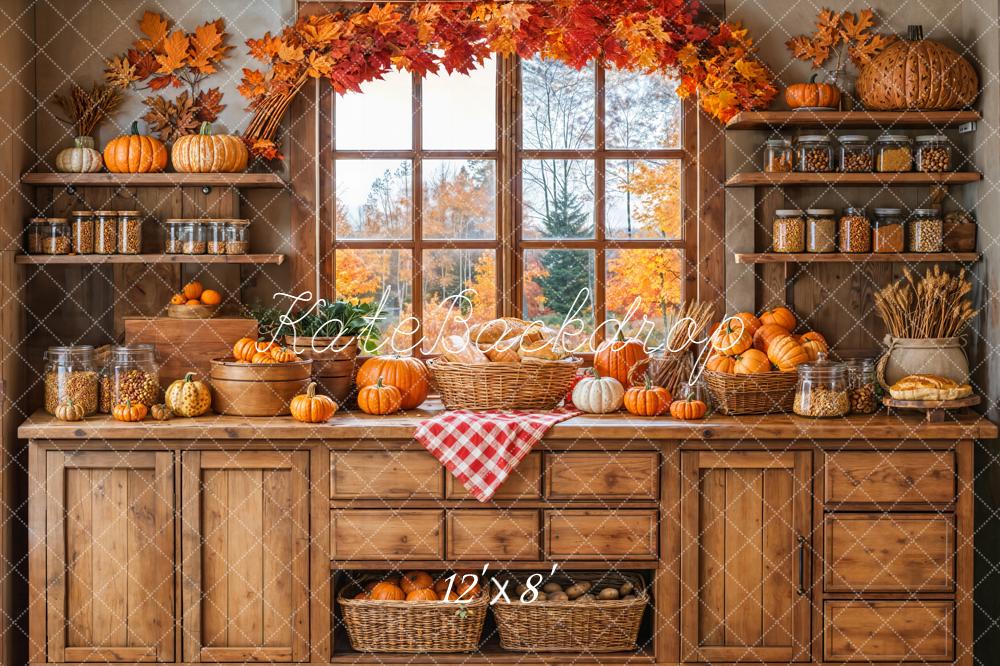 Kate Autumn Kitchen Pumpkins Wooden Backdrop Designed by Emetselch - Image 8