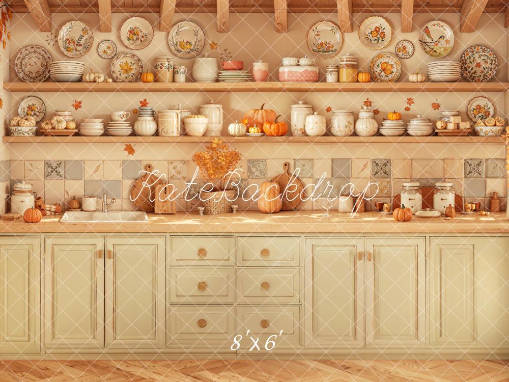 Kate Autumn Kitchen Shelves Pumpkins Backdrop Designed by Emetselch - Image 3