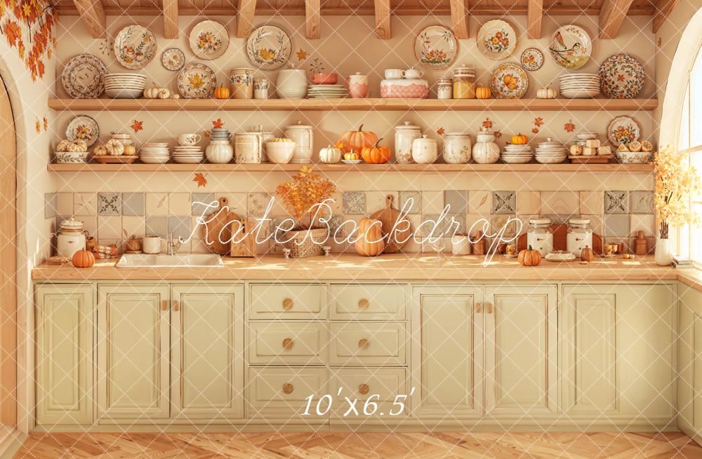 Kate Autumn Kitchen Shelves Pumpkins Backdrop Designed by Emetselch - Image 4