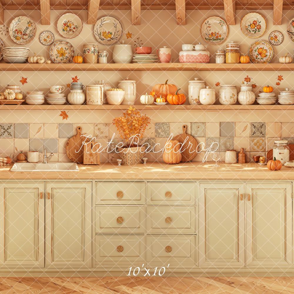 Kate Autumn Kitchen Shelves Pumpkins Backdrop Designed by Emetselch - Image 7