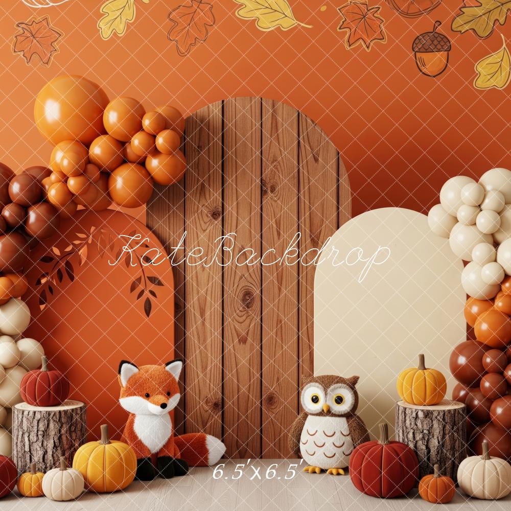 Kate Autumn Leaves Balloons Fox Owl Pumpkins Backdrop Designed by Patty Robert - Image 2