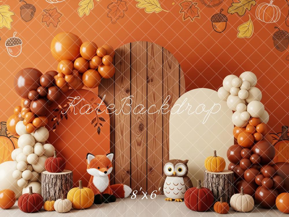 Kate Autumn Leaves Balloons Fox Owl Pumpkins Backdrop Designed by Patty Robert - Image 3