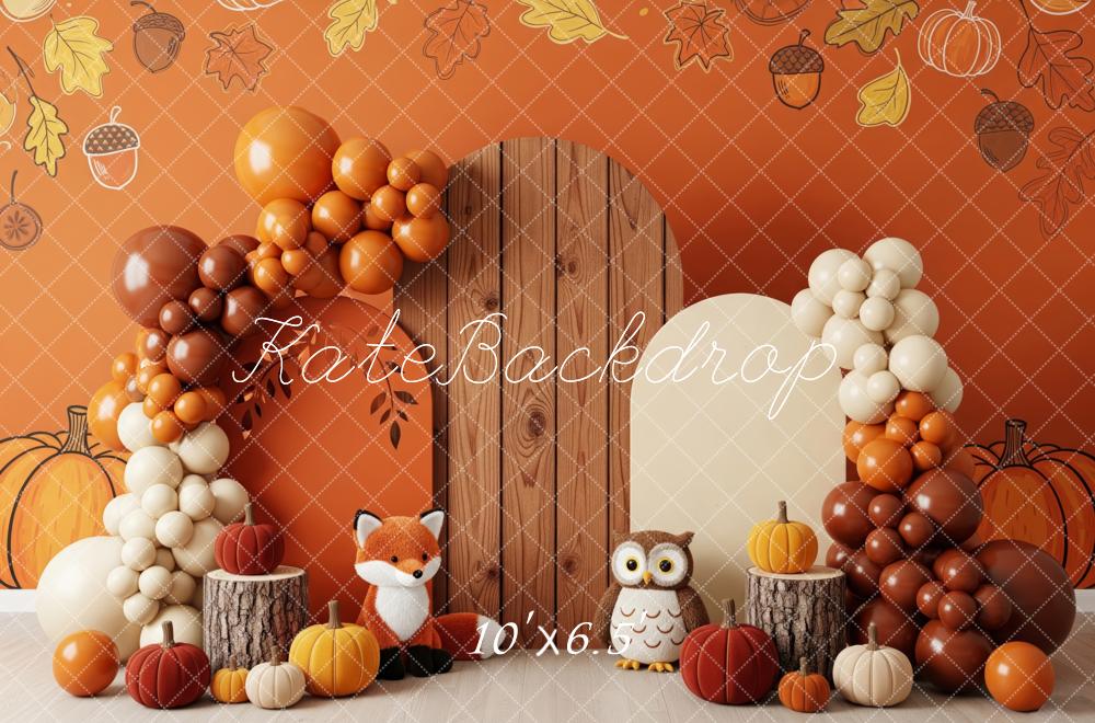 Kate Autumn Leaves Balloons Fox Owl Pumpkins Backdrop Designed by Patty Robert - Image 4