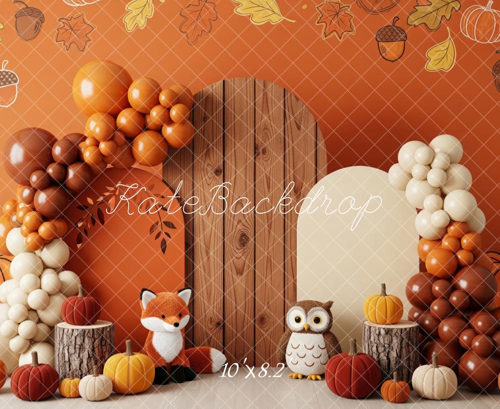 Kate Autumn Leaves Balloons Fox Owl Pumpkins Backdrop Designed by Patty Robert - Image 6