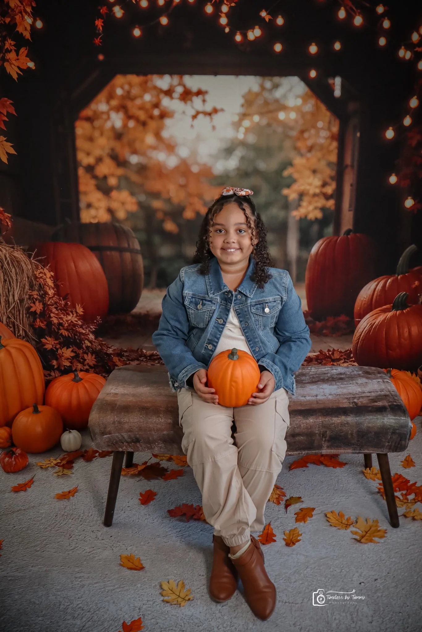 Kate Autumn Leaves Pumpkin Barn Lights Backdrop Designed by Emetselch - Image 4
