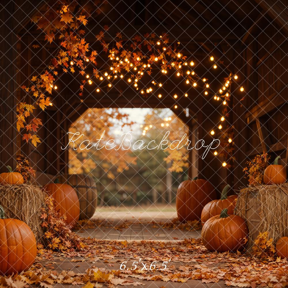 Kate Autumn Leaves Pumpkin Barn Lights Backdrop Designed by Emetselch - Image 6