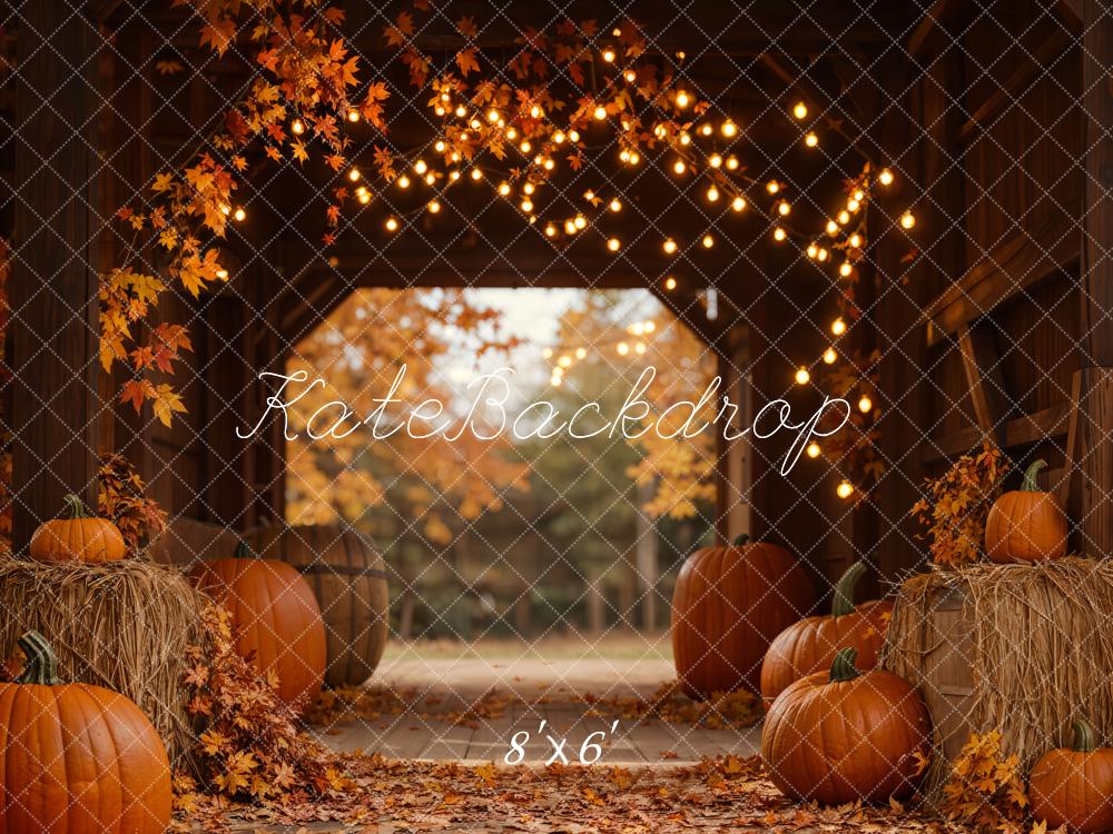Kate Autumn Leaves Pumpkin Barn Lights Backdrop Designed by Emetselch - Image 7