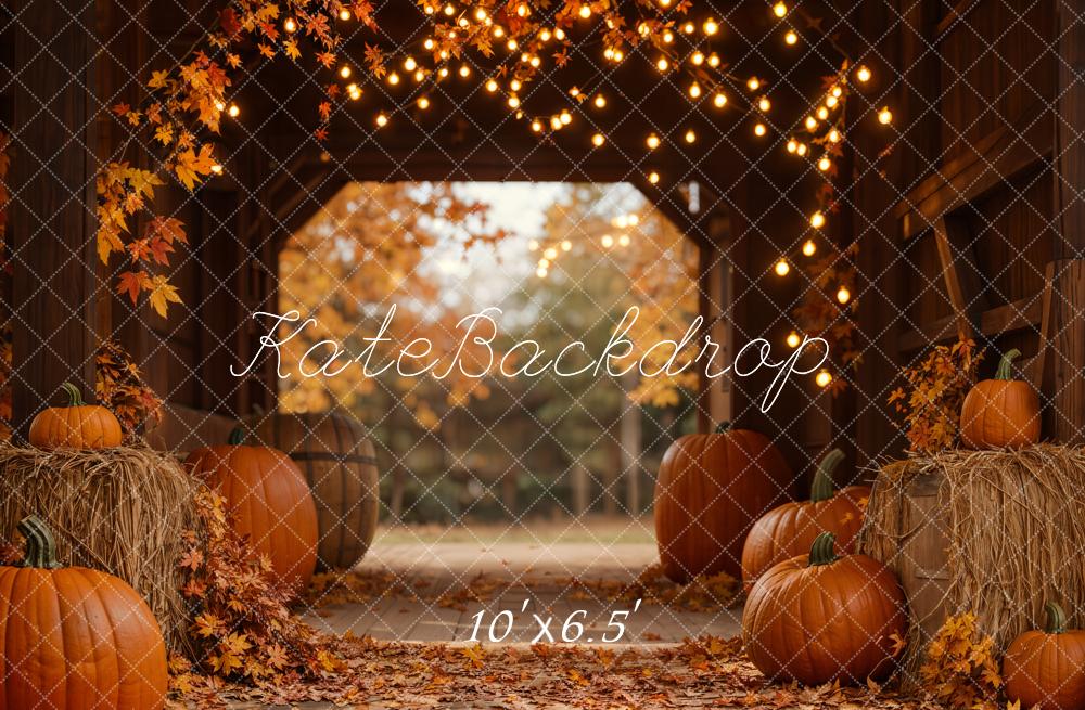 Kate Autumn Leaves Pumpkin Barn Lights Backdrop Designed by Emetselch - Image 8