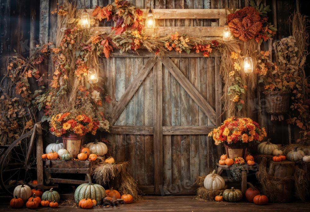 Kate Autumn Leaves Retro Barn Backdrop Designed by Emetselch - Image 2