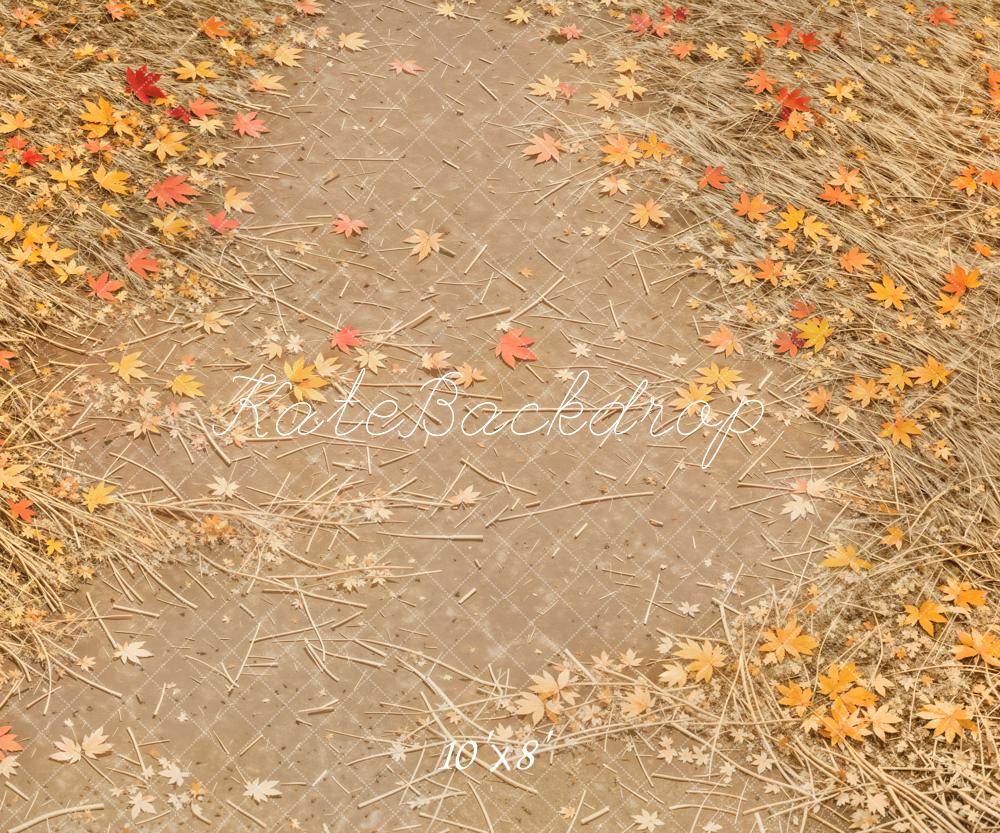 Kate Autumn Leaves Straw Ground Fleece Backdrop Designed by Emetselch - Image 3