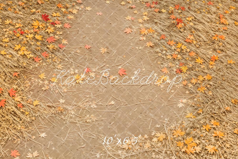 Kate Autumn Leaves Straw Ground Fleece Backdrop Designed by Emetselch - Image 4