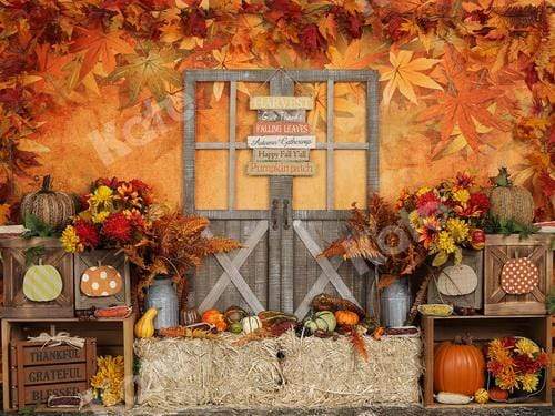 Kate Autumn Leaves with Pumpkins Thanksgiving Backdrop - Image 2