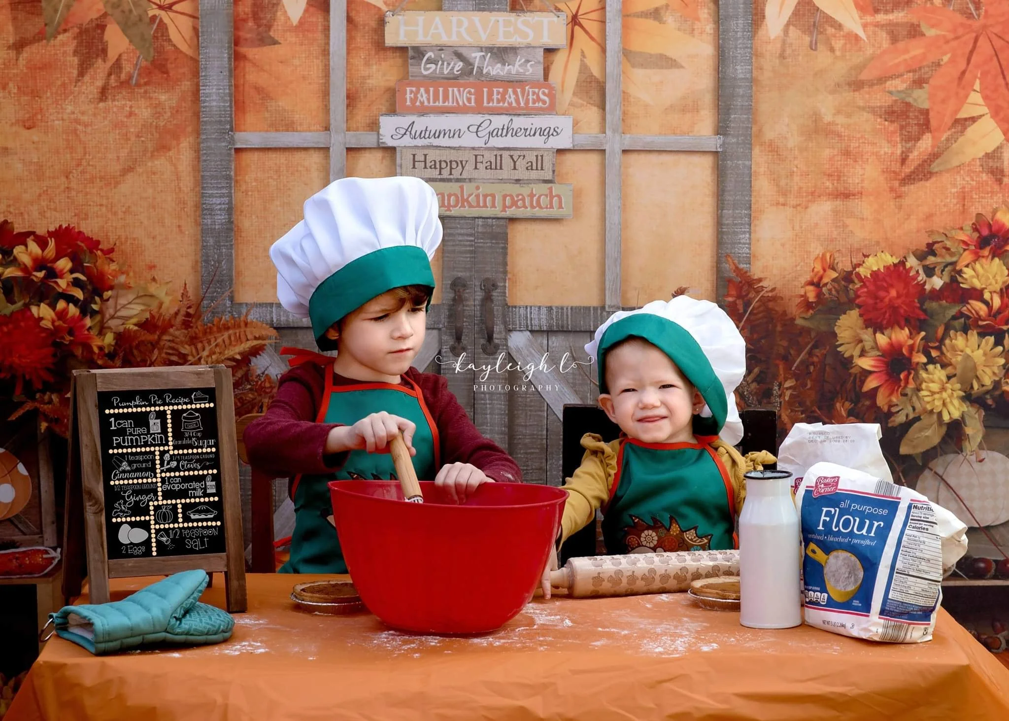 Kate Autumn Leaves with Pumpkins Thanksgiving Backdrop - Image 3