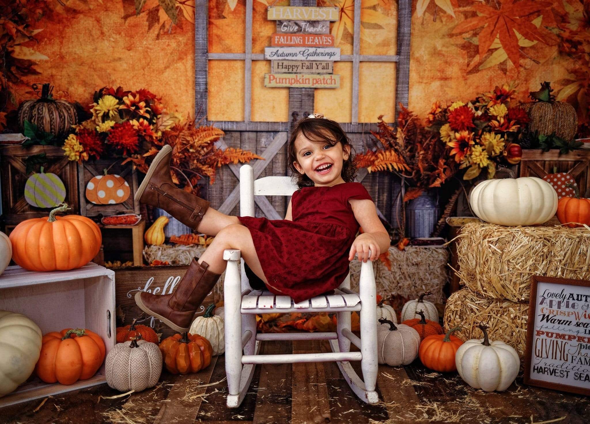 Kate Autumn Leaves with Pumpkins Thanksgiving Backdrop - Image 5