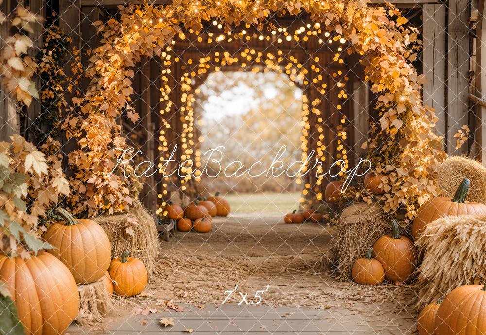 Kate Autumn Maple Arch Pumpkins Barn Backdrop Designed by Emetselch - Image 2